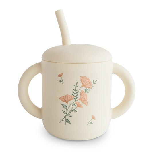 Tasse d'apprentissage avec paille - Fleurs